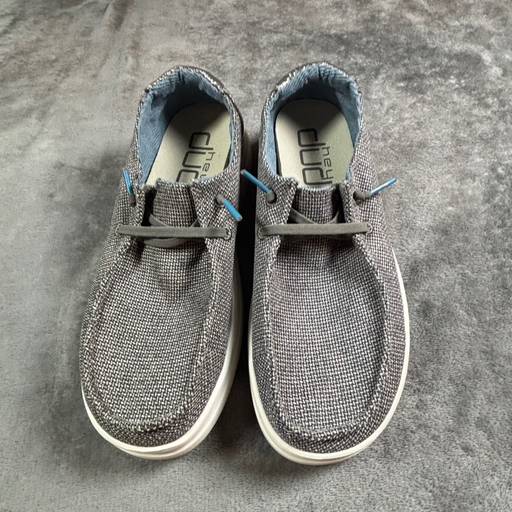 Hey Dude Wendy Rise Stone Grey Metallic Platform Loafers Shoes Womens 6